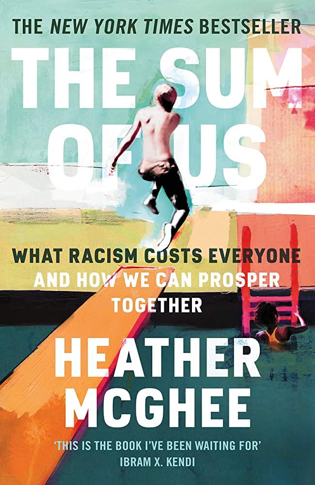 Cover of The Sum of Us, boy jumping in front of colorful background